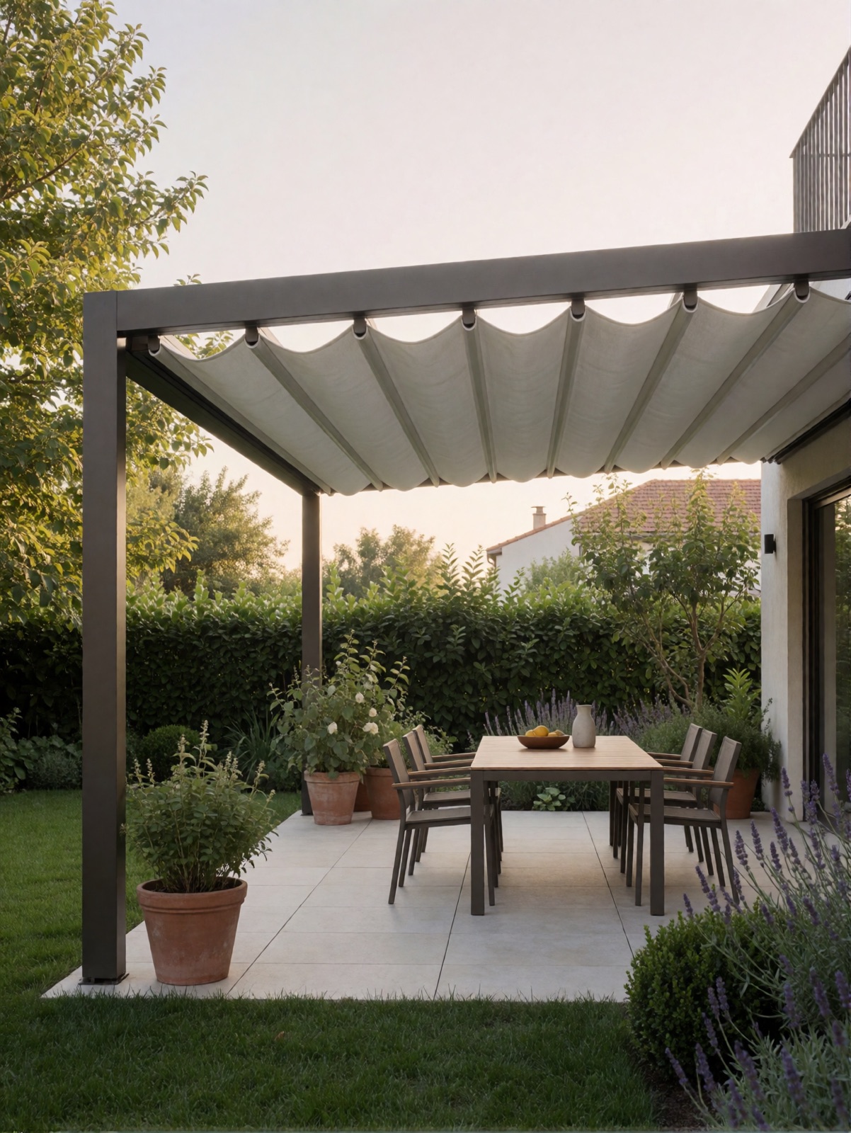 Terrazzo, pergola con telo scorrevole